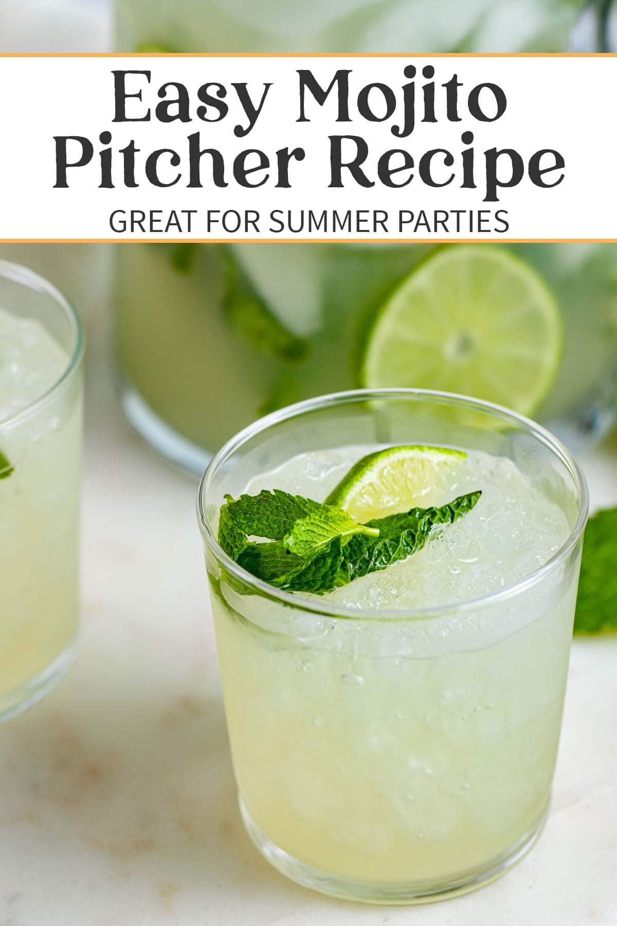 Pin graphic for easy mojito pitcher recipe.