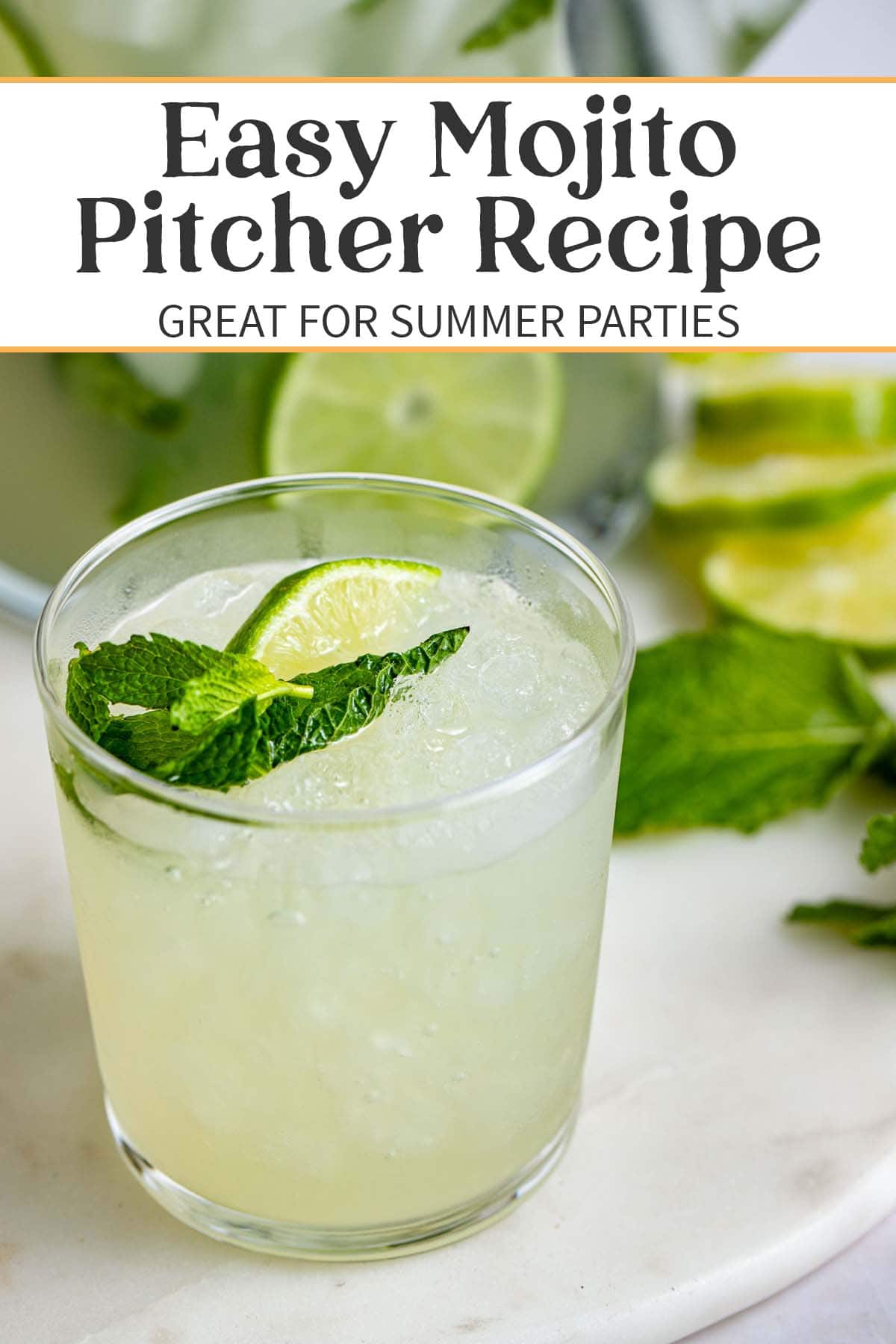 Pin graphic for easy mojito pitcher recipe.