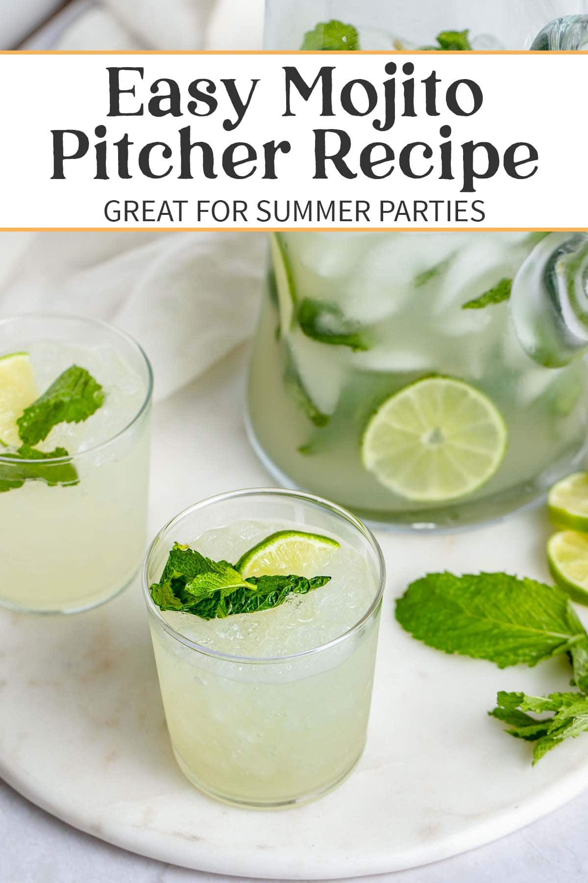 Pin graphic for easy mojito pitcher recipe.