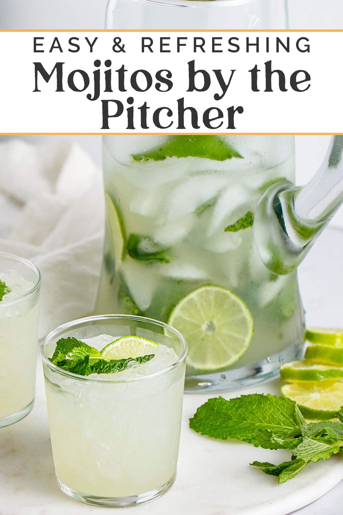 Pin graphic for easy mojito pitcher recipe.