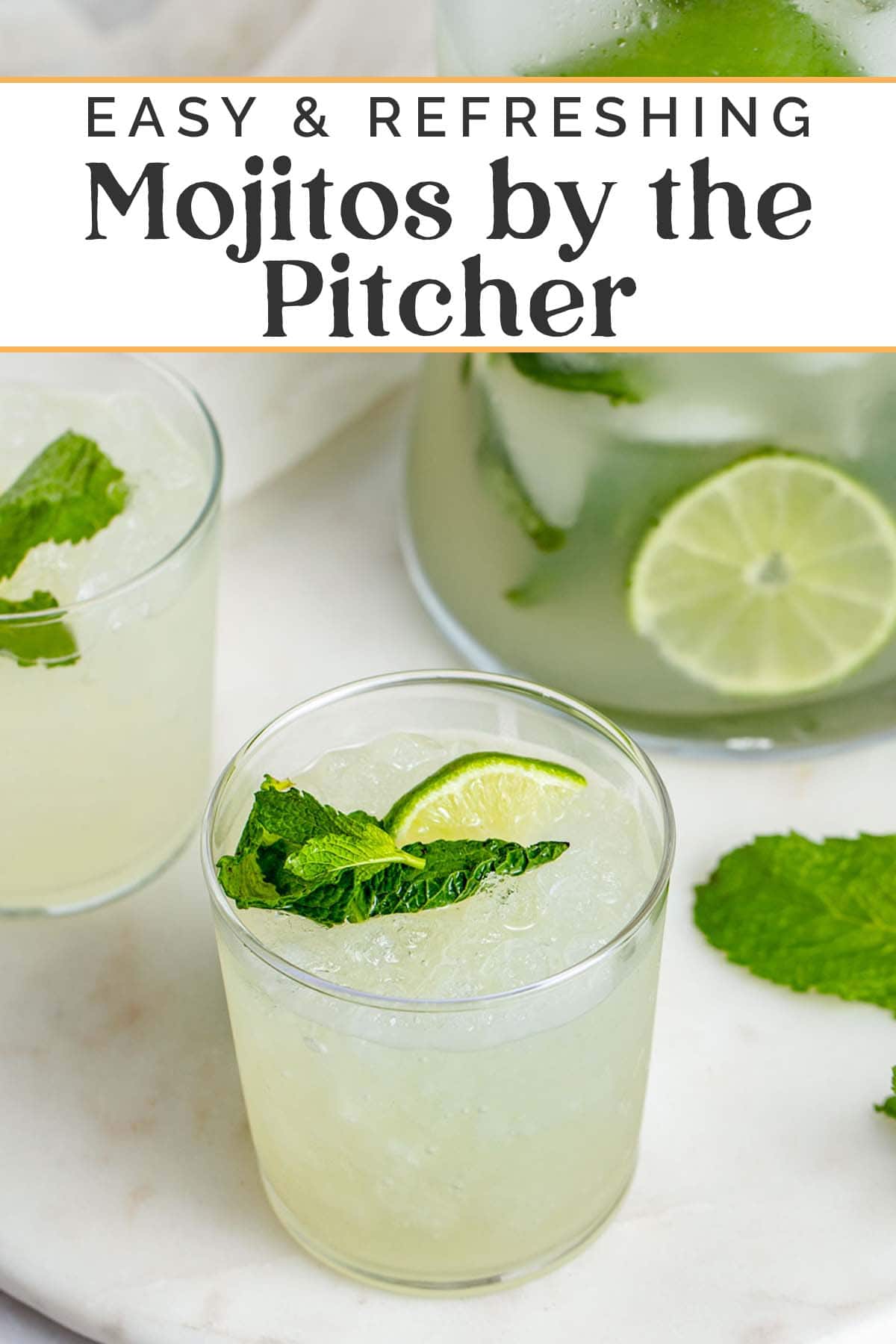 Pin graphic for easy mojito pitcher recipe.