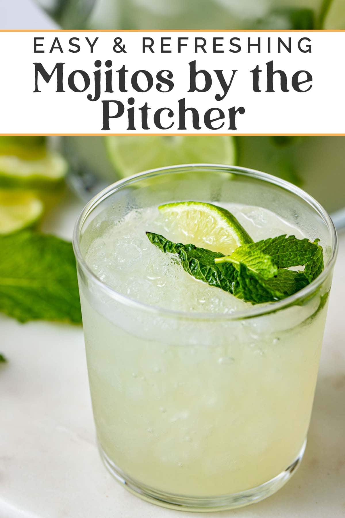 Pin graphic for easy mojito pitcher recipe.