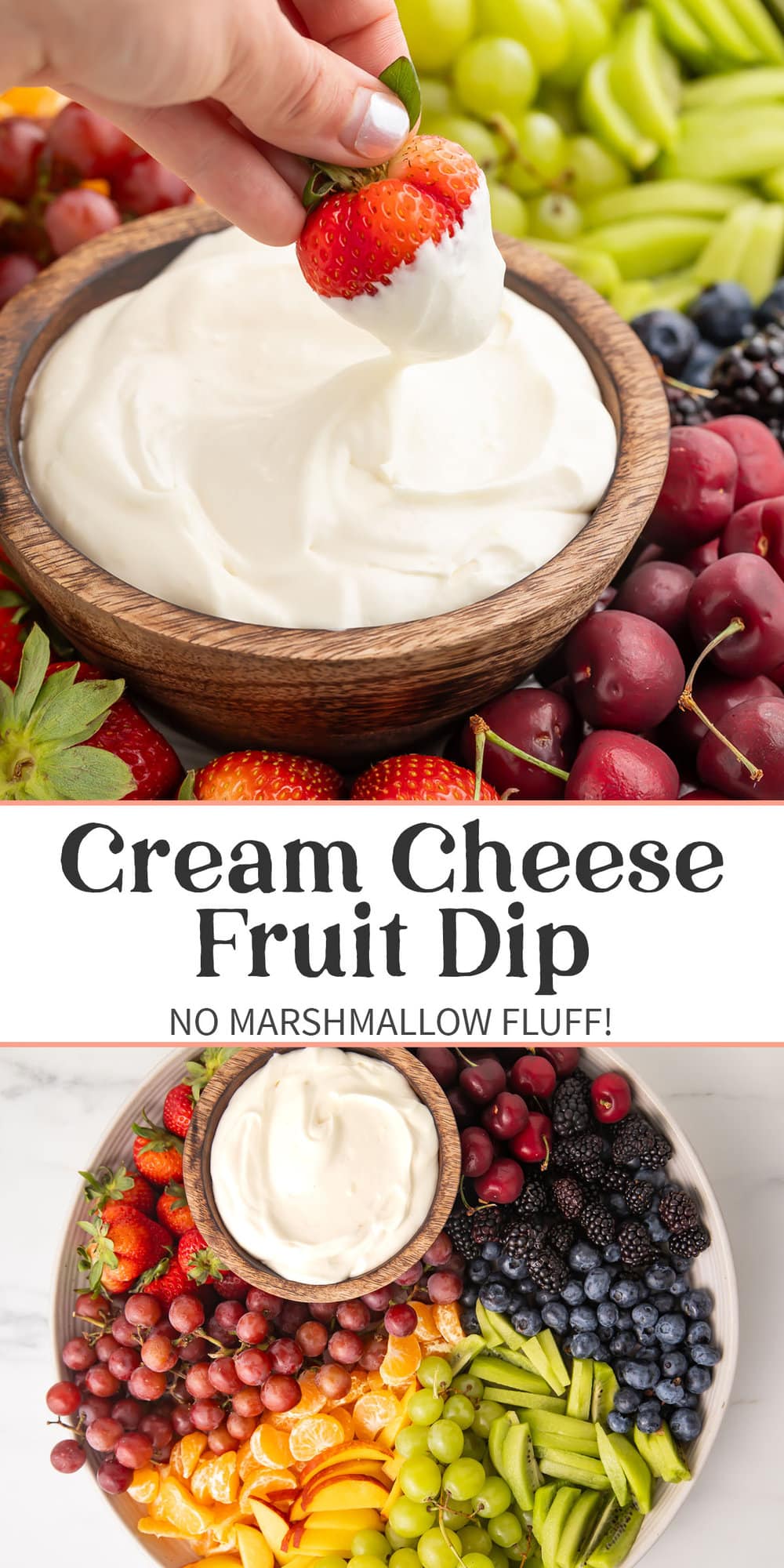 Pin graphic for cream cheese fruit dip.