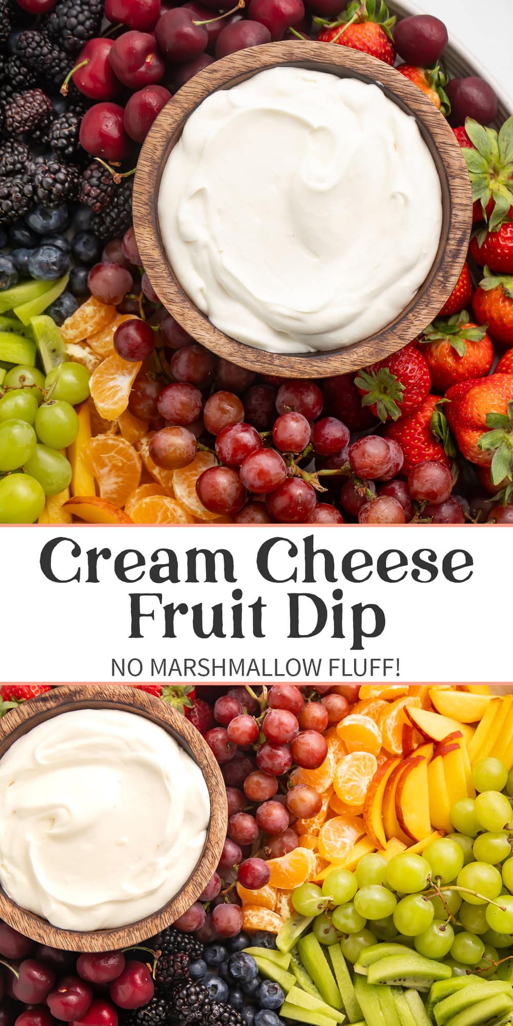 Pin graphic for cream cheese fruit dip.