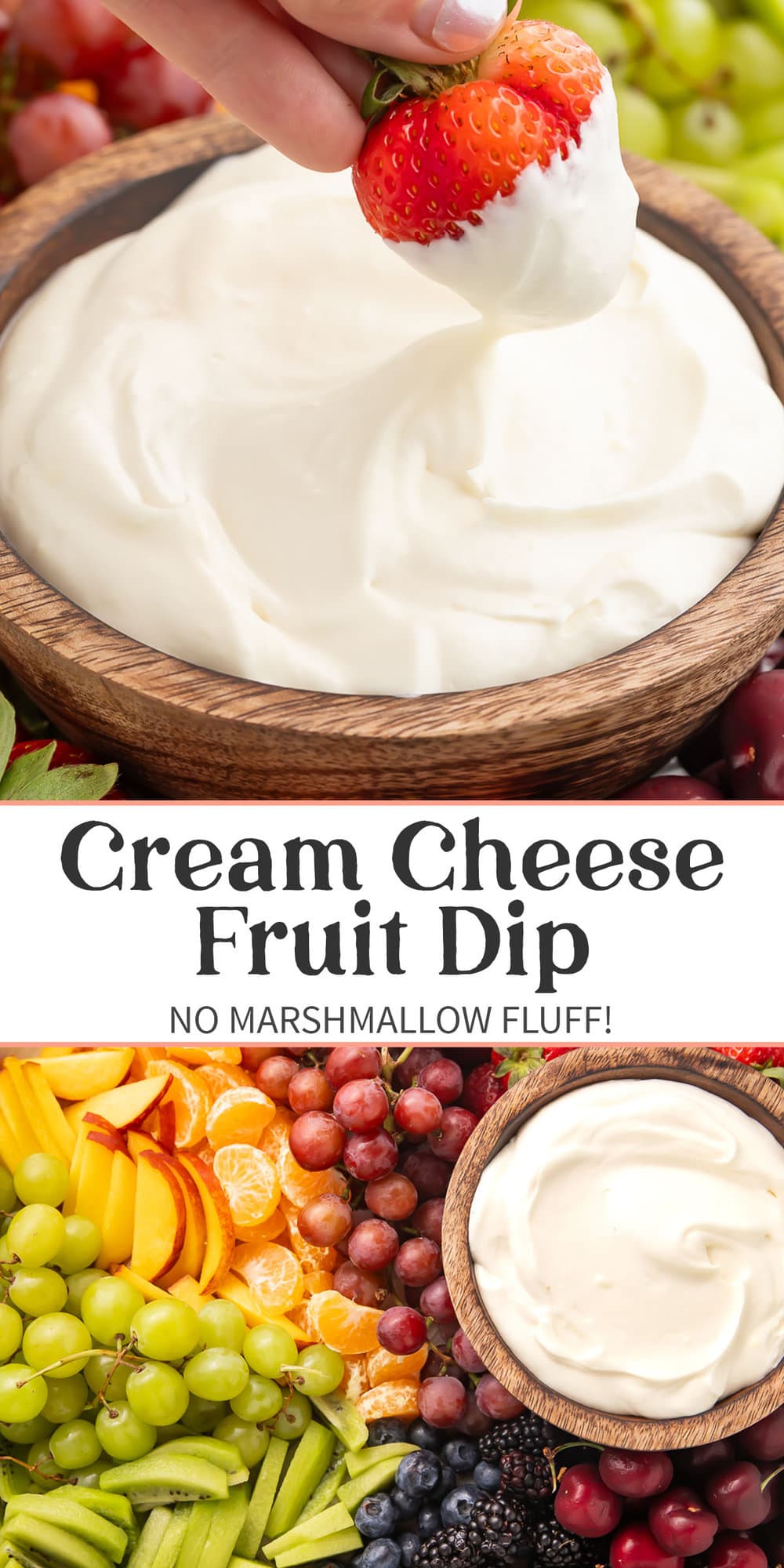 Pin graphic for cream cheese fruit dip.