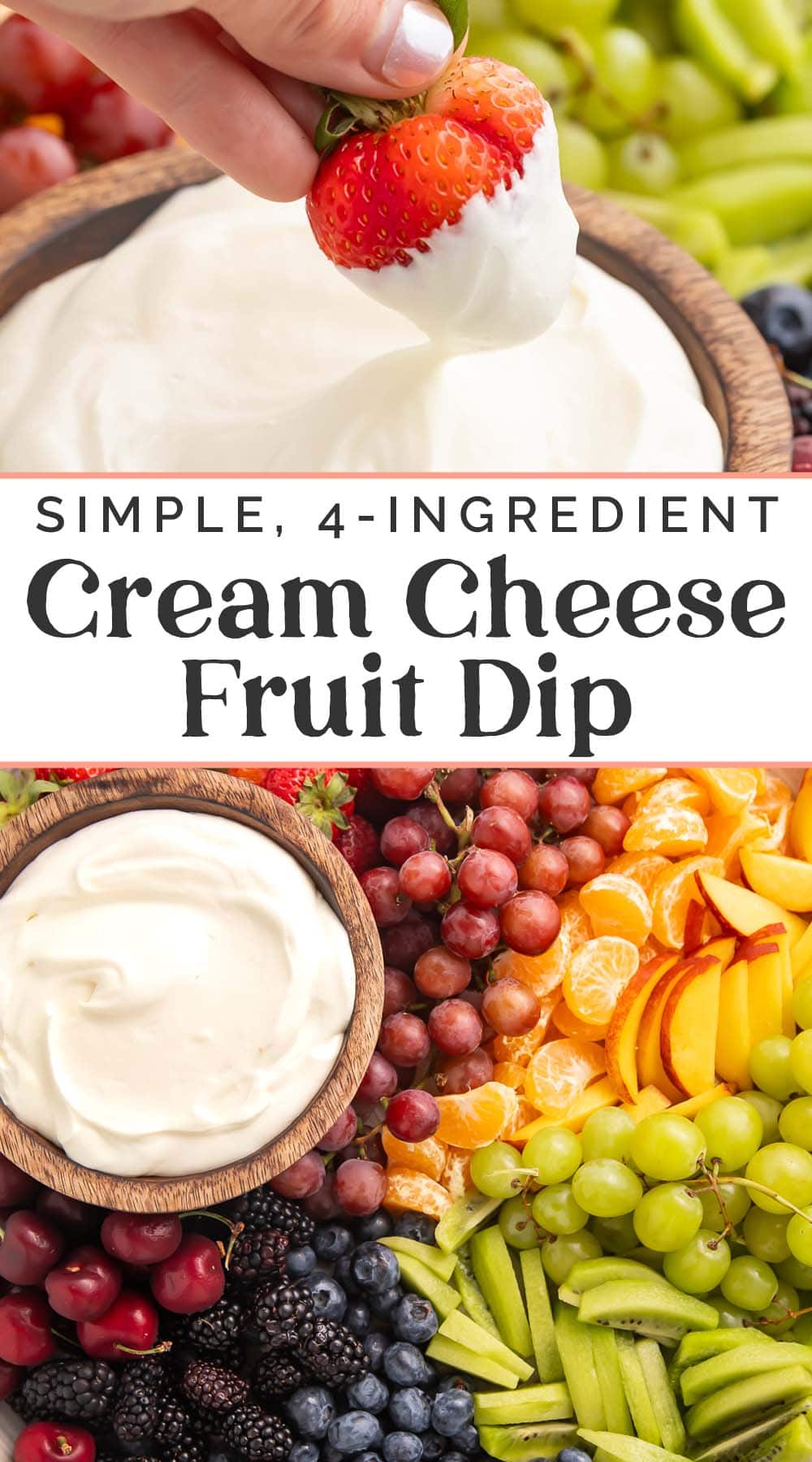 Pin graphic for cream cheese fruit dip.