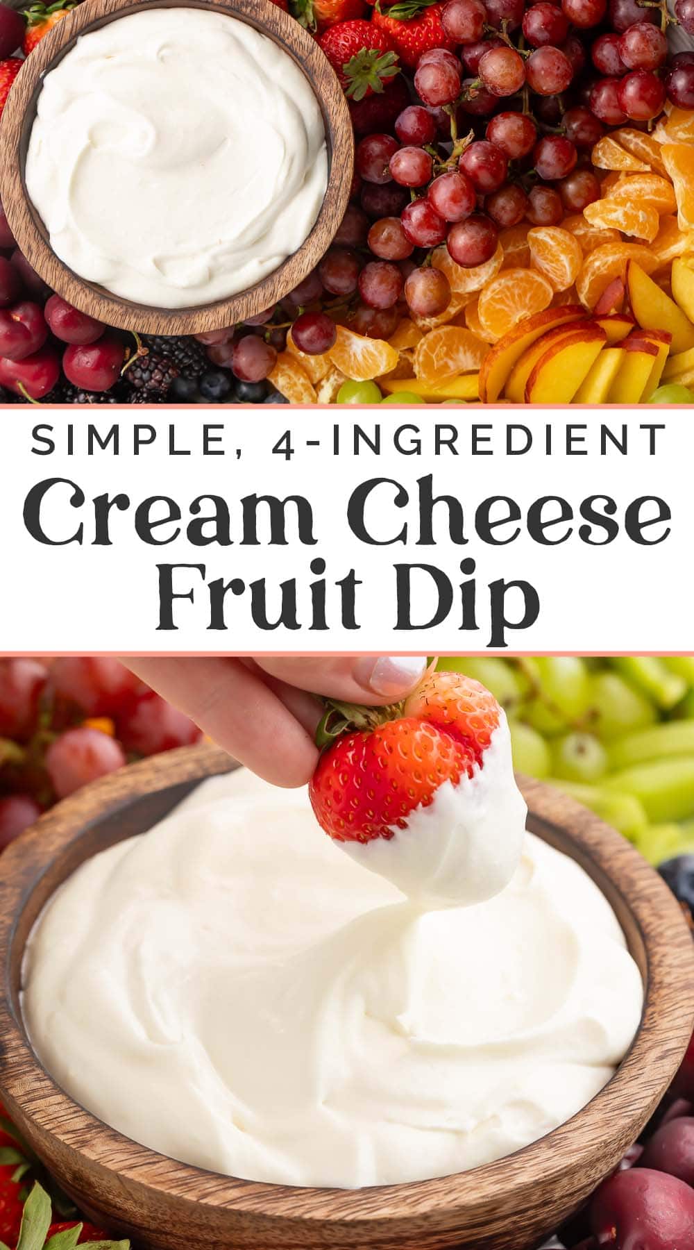 Pin graphic for cream cheese fruit dip.