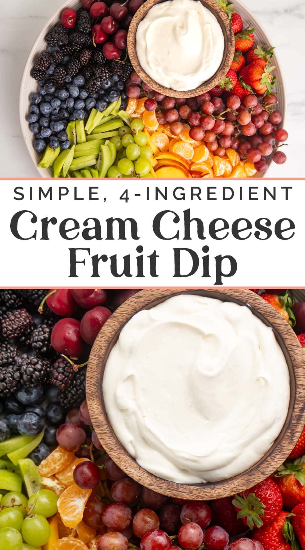 Pin graphic for cream cheese fruit dip.