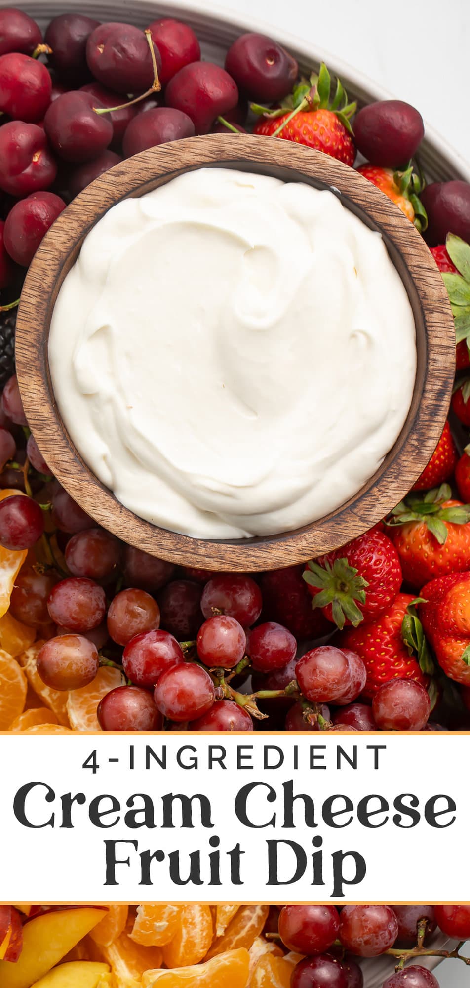 Pin graphic for cream cheese fruit dip.