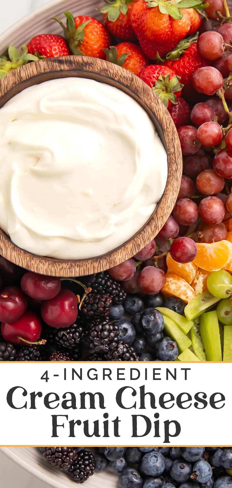 Pin graphic for cream cheese fruit dip.