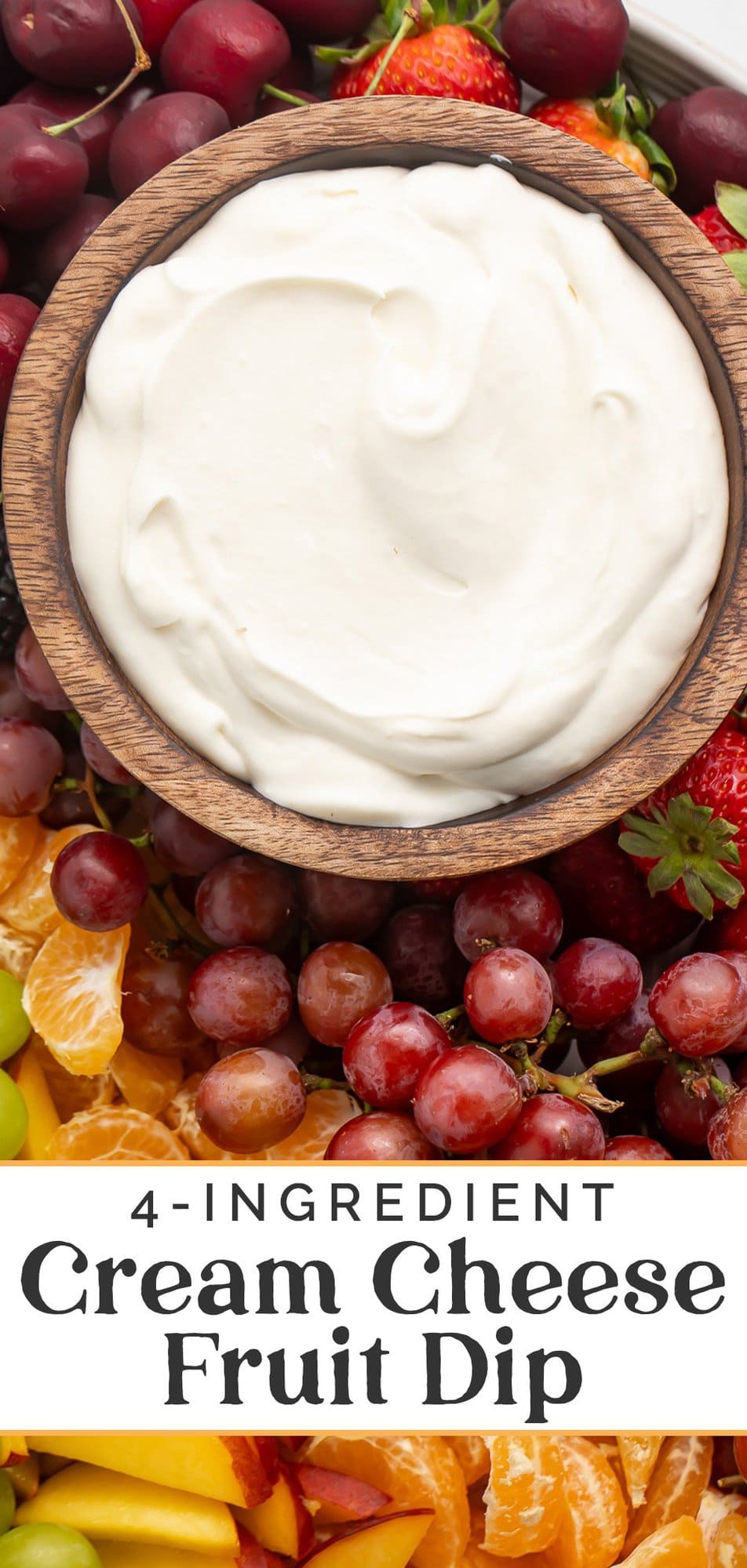 Pin graphic for cream cheese fruit dip.