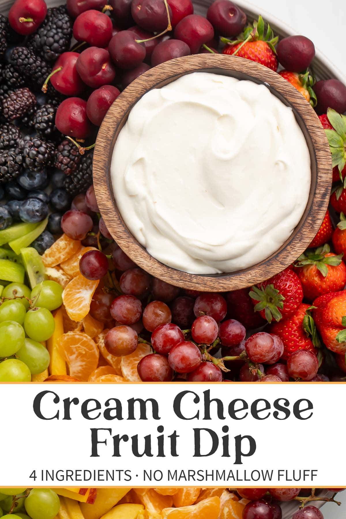 Pin graphic for cream cheese fruit dip.