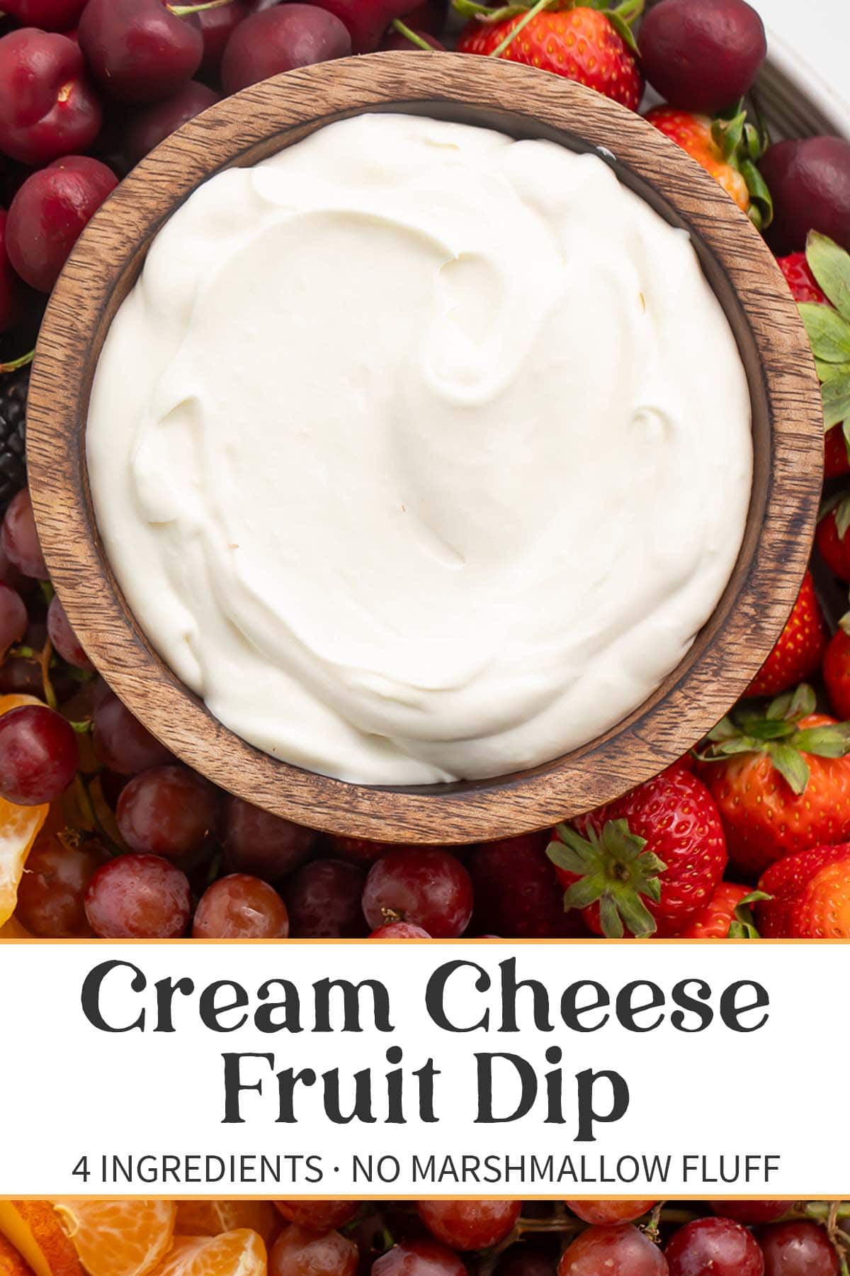 Pin graphic for cream cheese fruit dip.