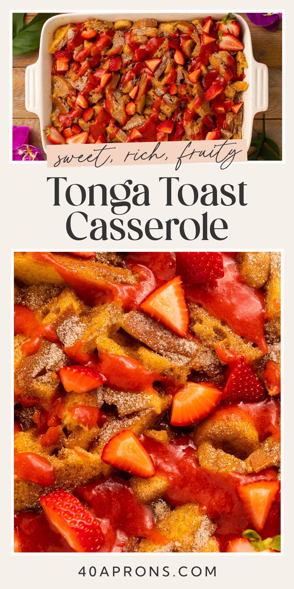 Pin graphic for Tonga Toast french toast casserole.