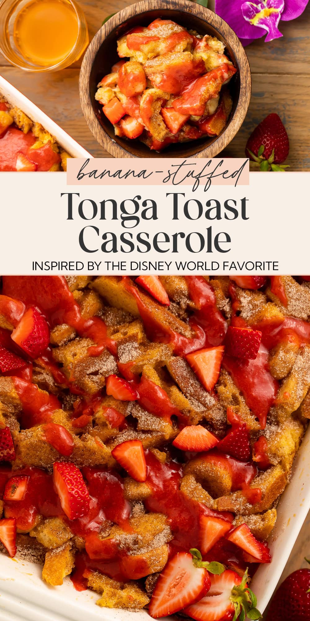 Pin graphic for Tonga Toast french toast casserole.