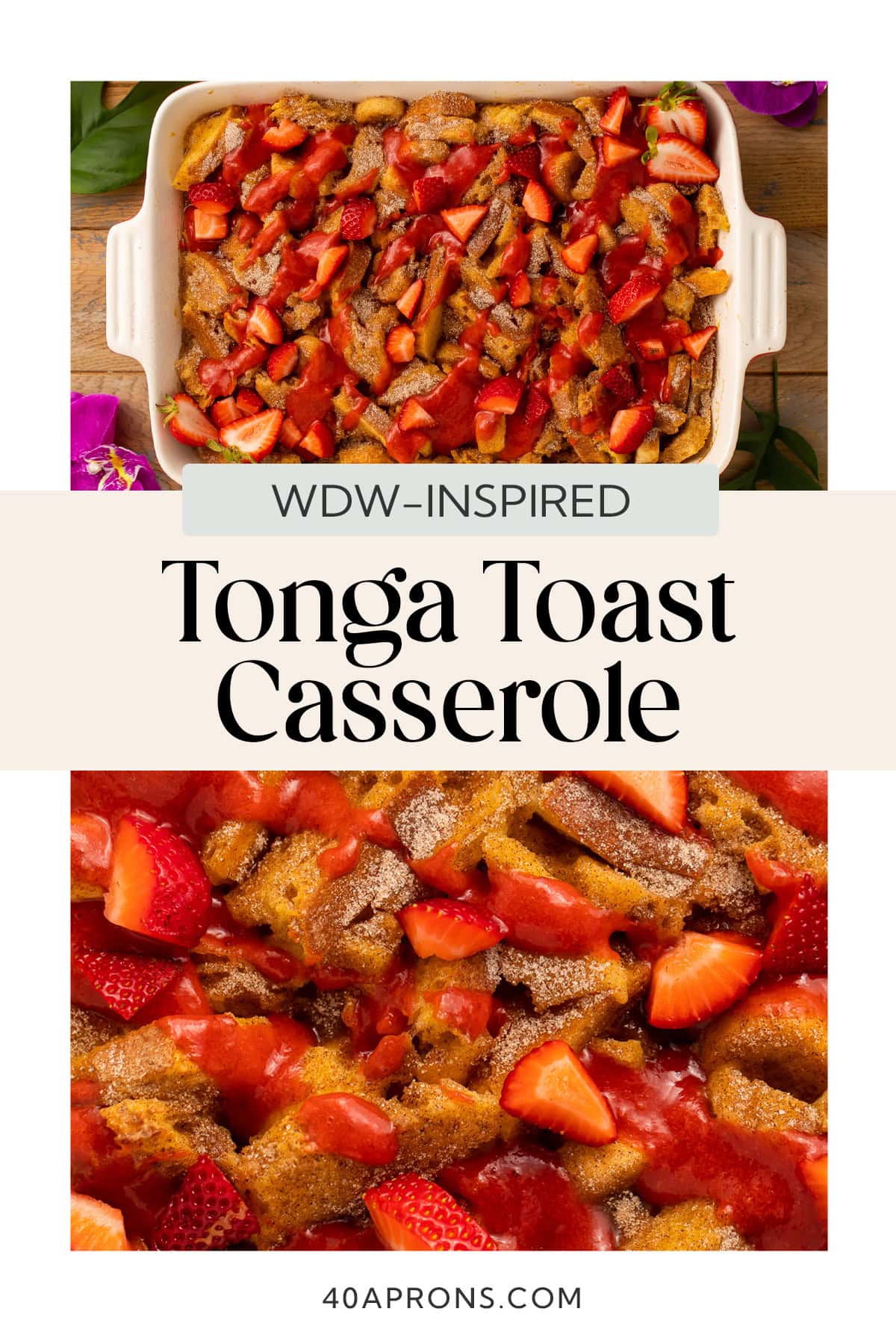 Pin graphic for Tonga Toast french toast casserole.