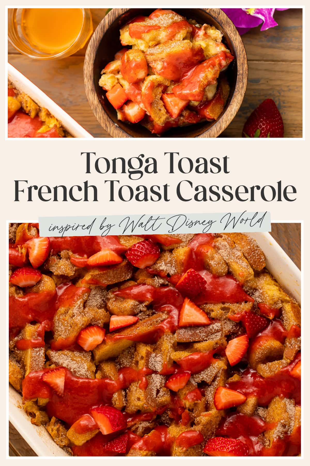 Pin graphic for Tonga Toast french toast casserole.