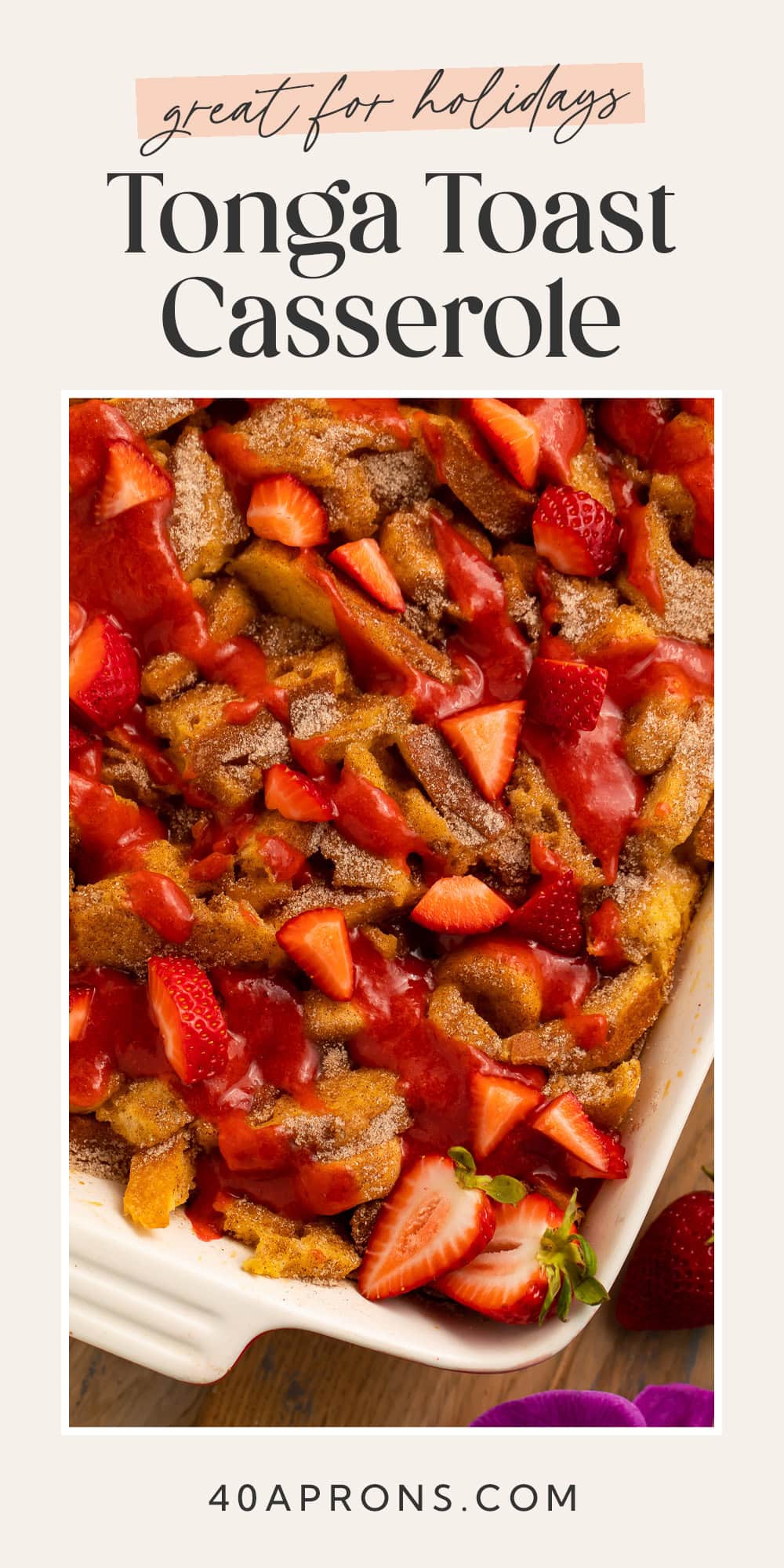 Pin graphic for Tonga Toast french toast casserole.