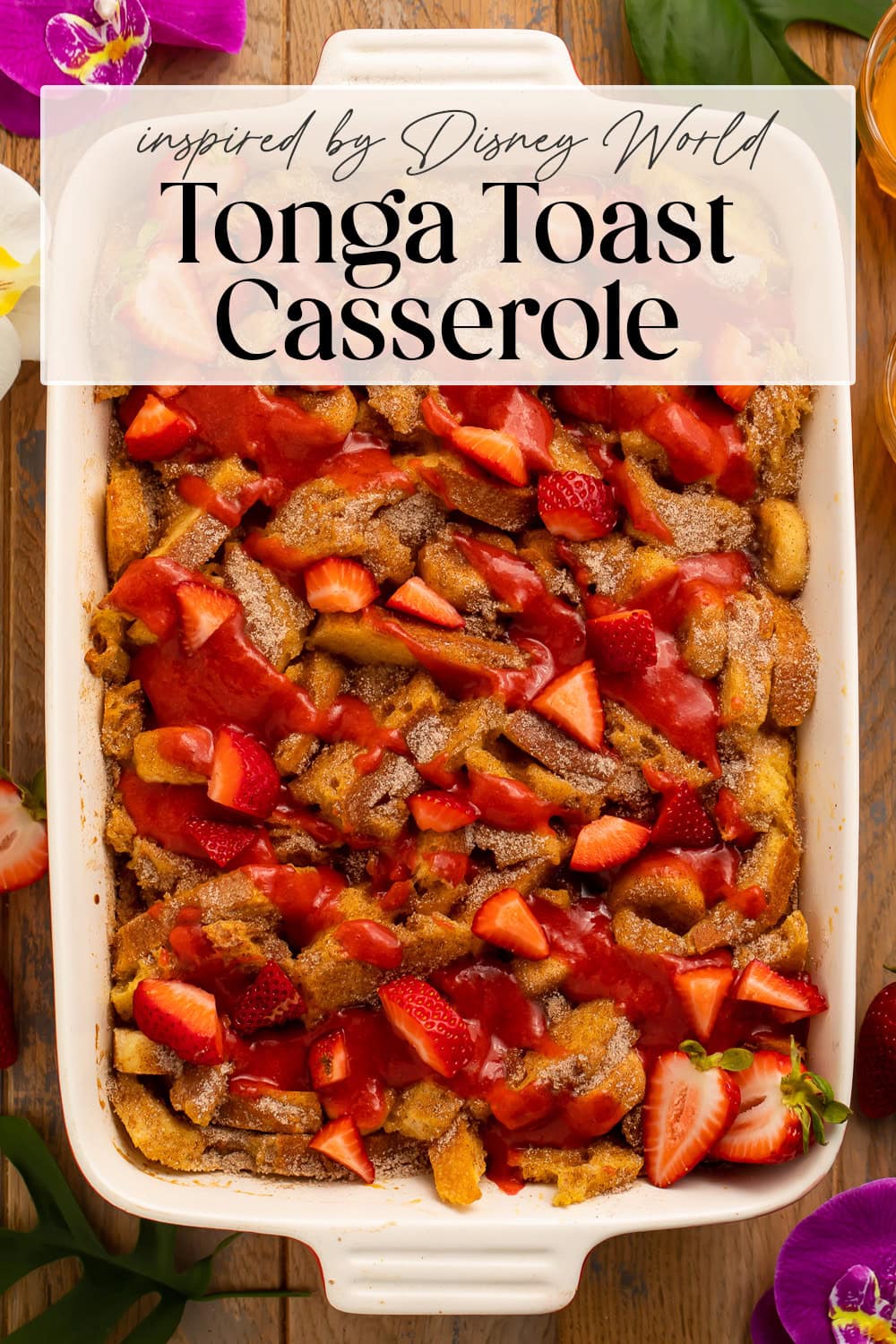 Pin graphic for Tonga Toast french toast casserole.