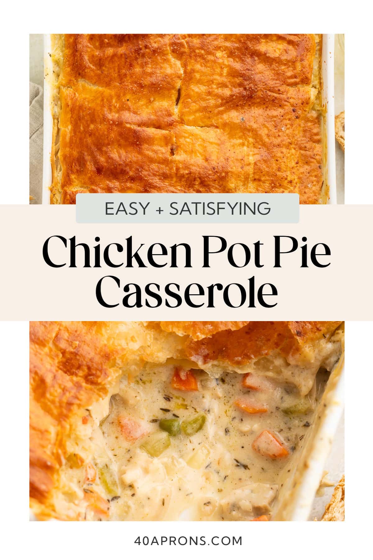 Pin graphic for chicken pot pie casserole.