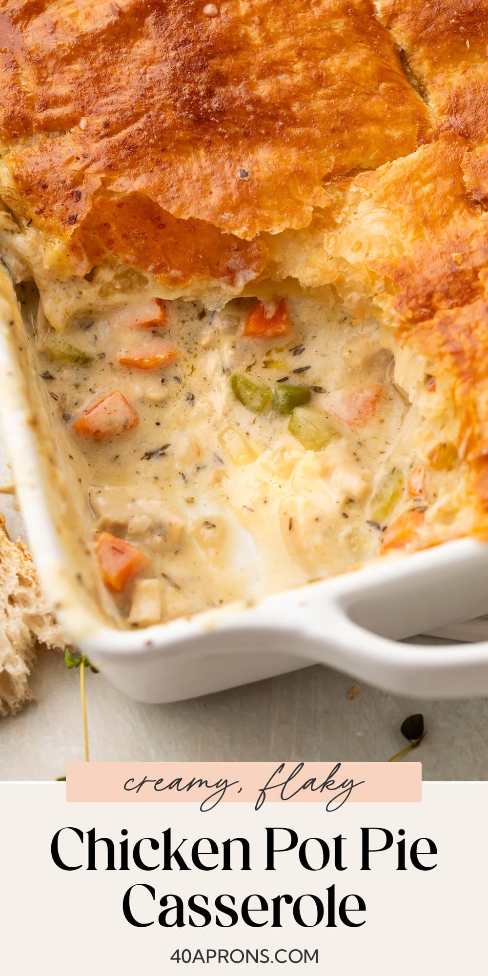 Pin graphic for chicken pot pie casserole.