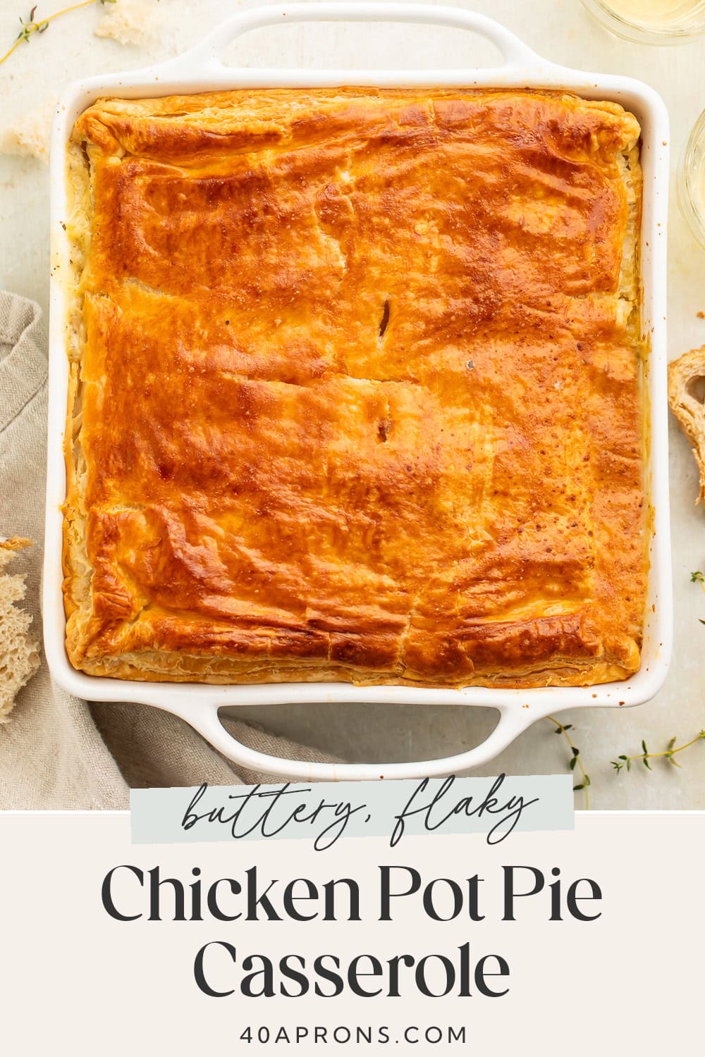 Pin graphic for chicken pot pie casserole.