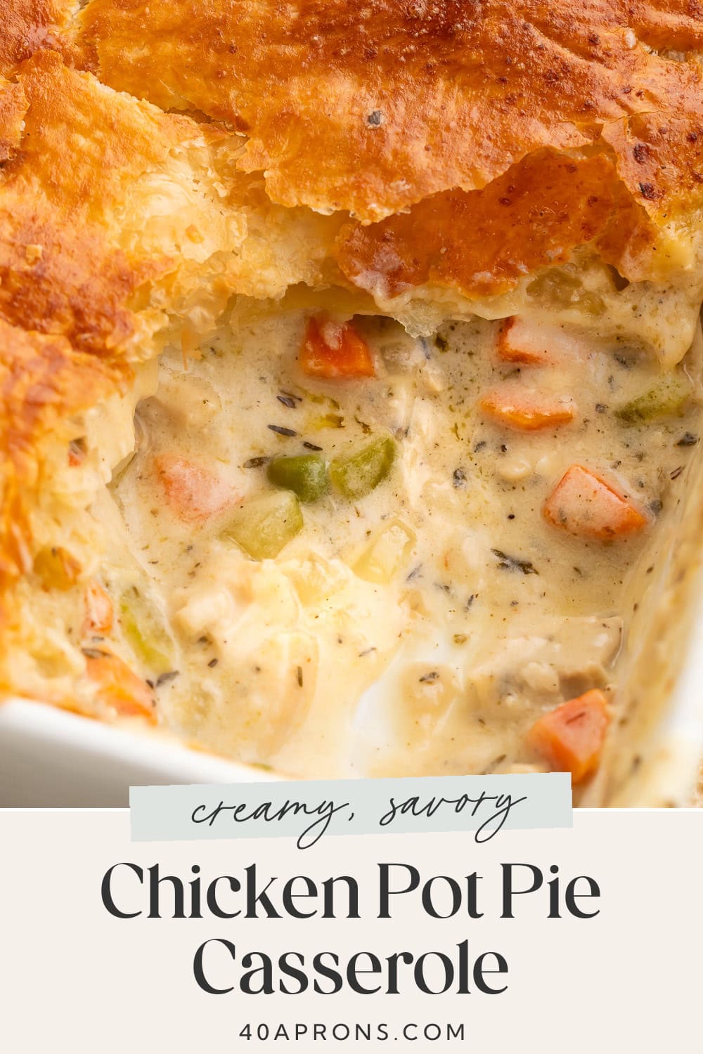 Pin graphic for chicken pot pie casserole.