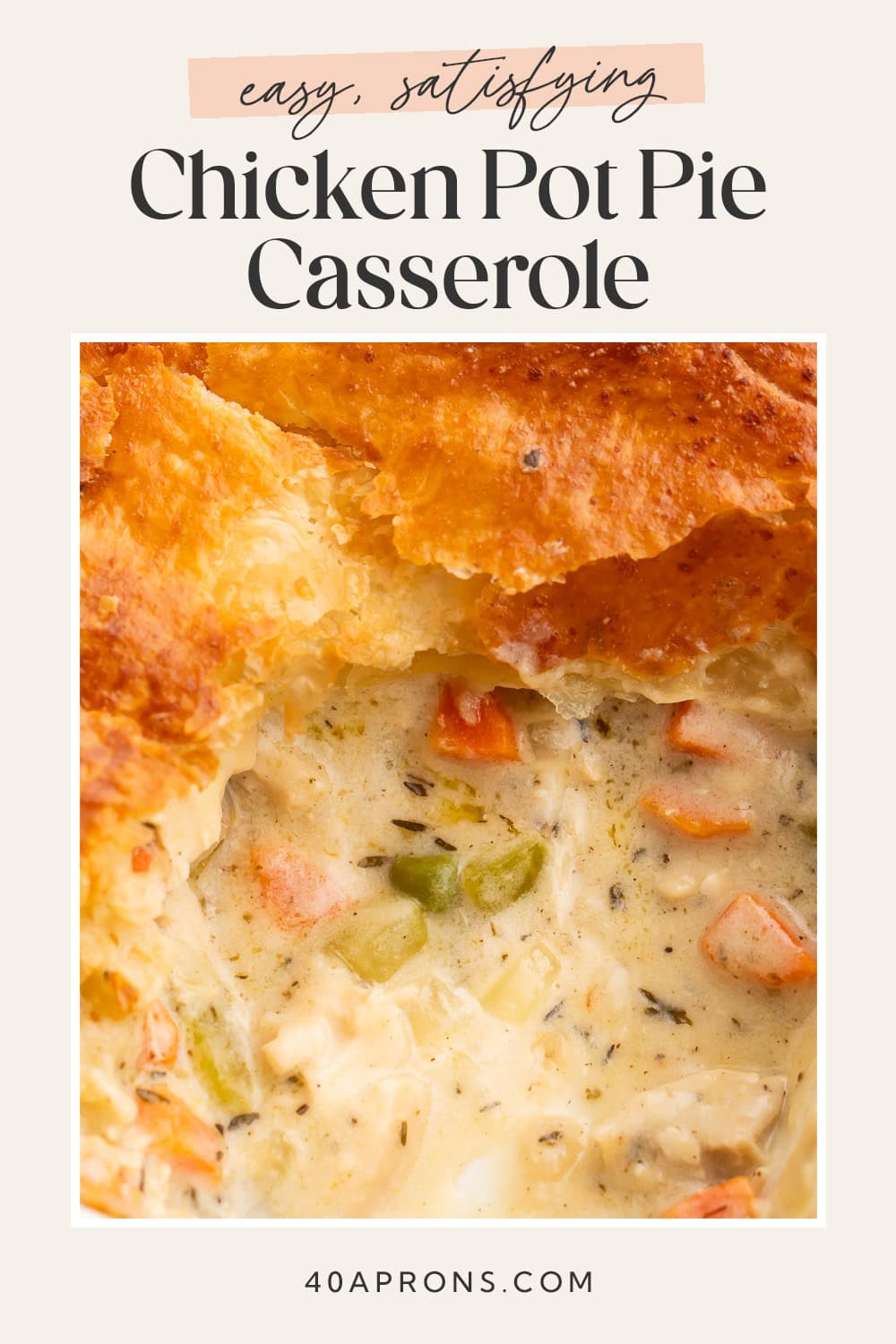 Pin graphic for chicken pot pie casserole.