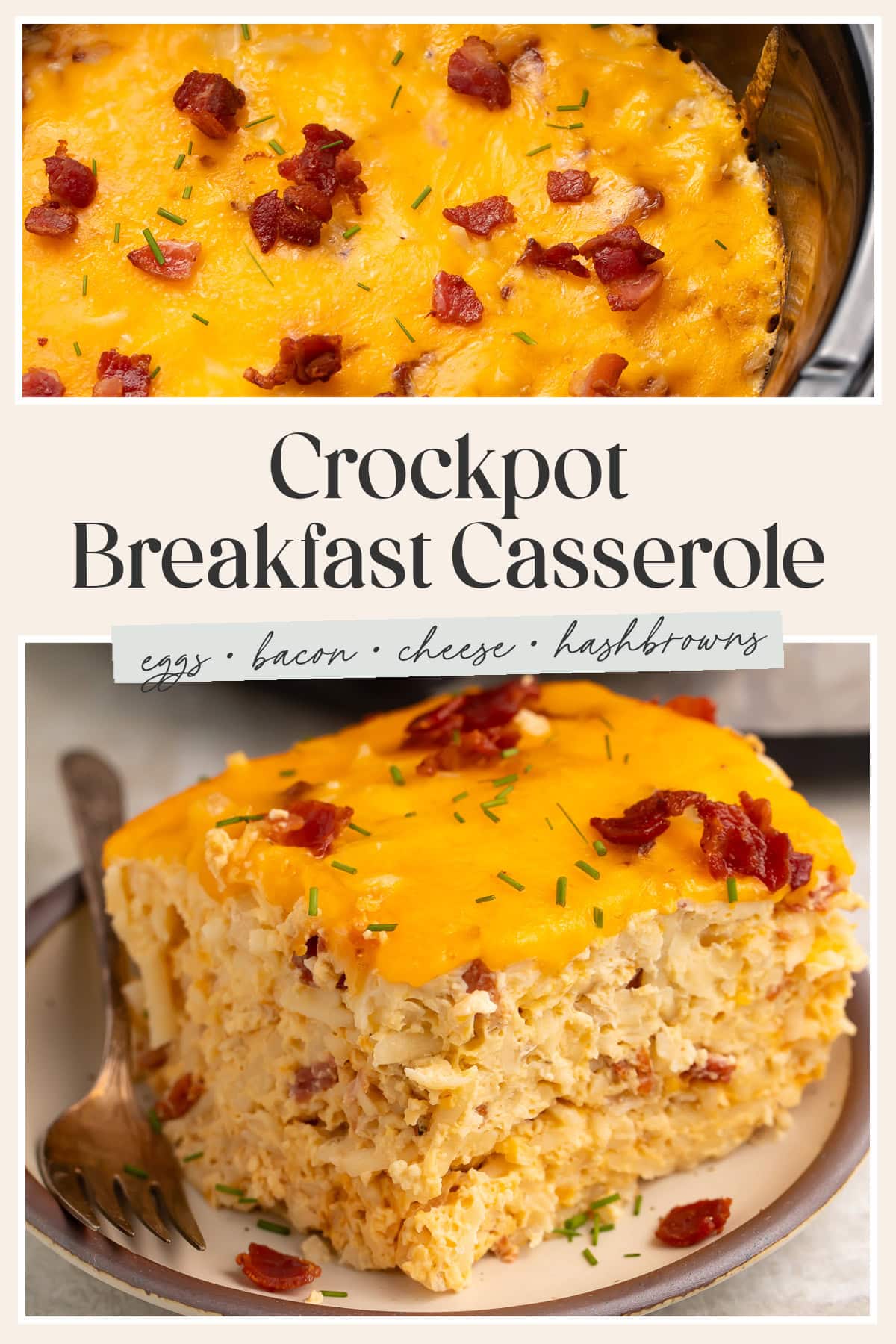 Pin graphic for Crockpot breakfast casserole.