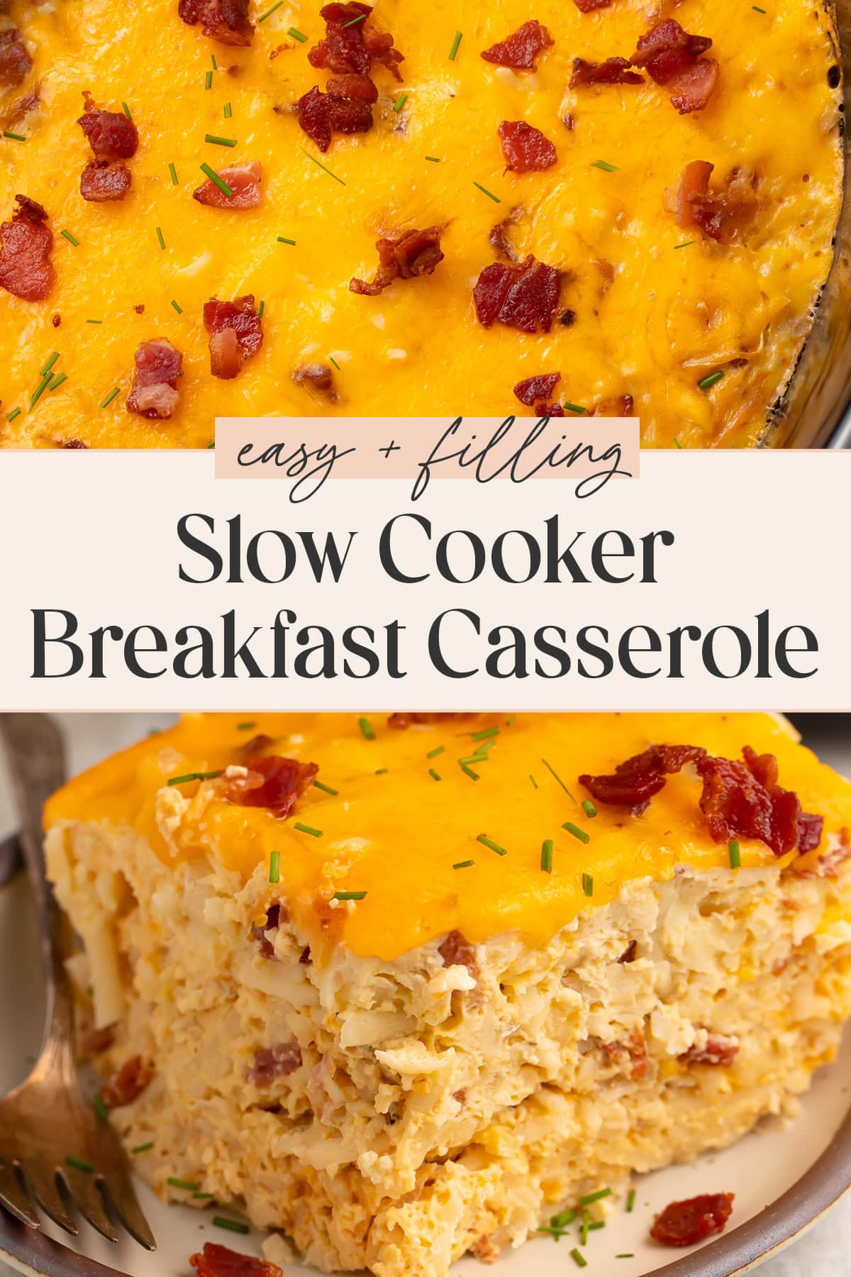 Pin graphic for Crockpot breakfast casserole.