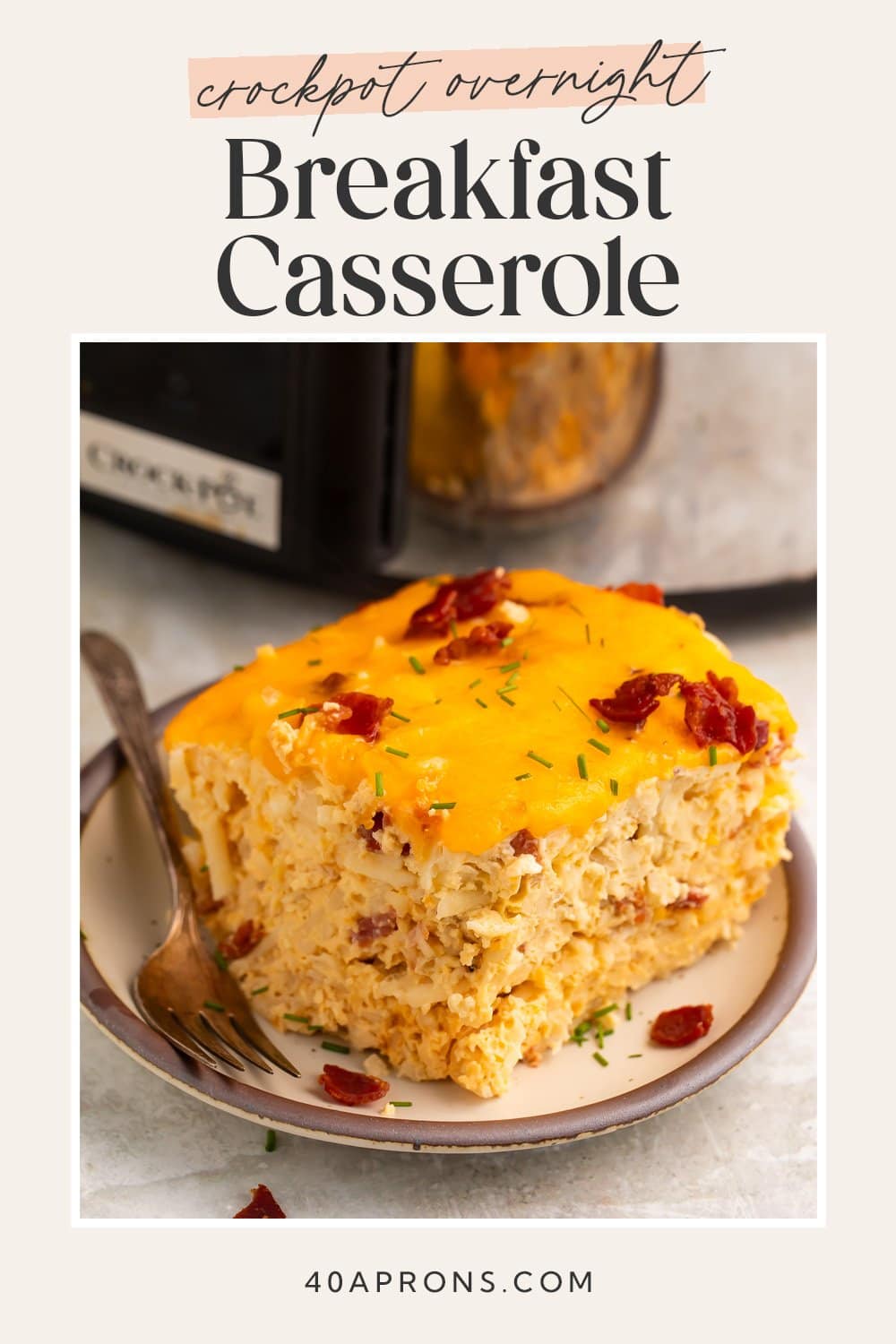 Pin graphic for Crockpot breakfast casserole.