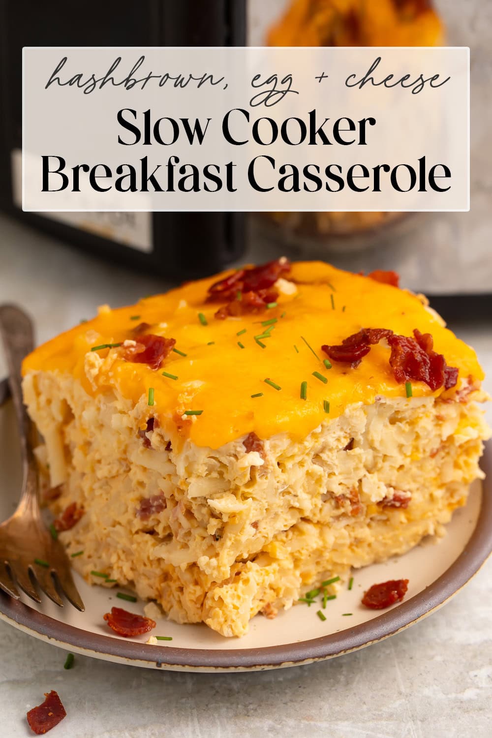 Pin graphic for Crockpot breakfast casserole.