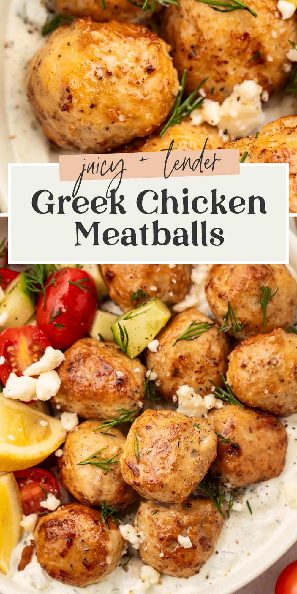 Pin graphic for Greek chicken meatballs.