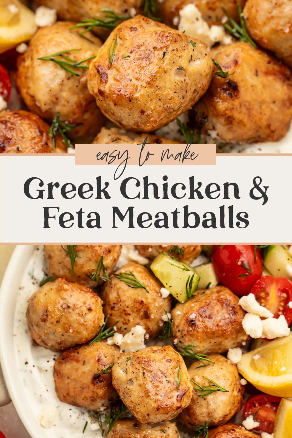 Pin graphic for Greek chicken meatballs.