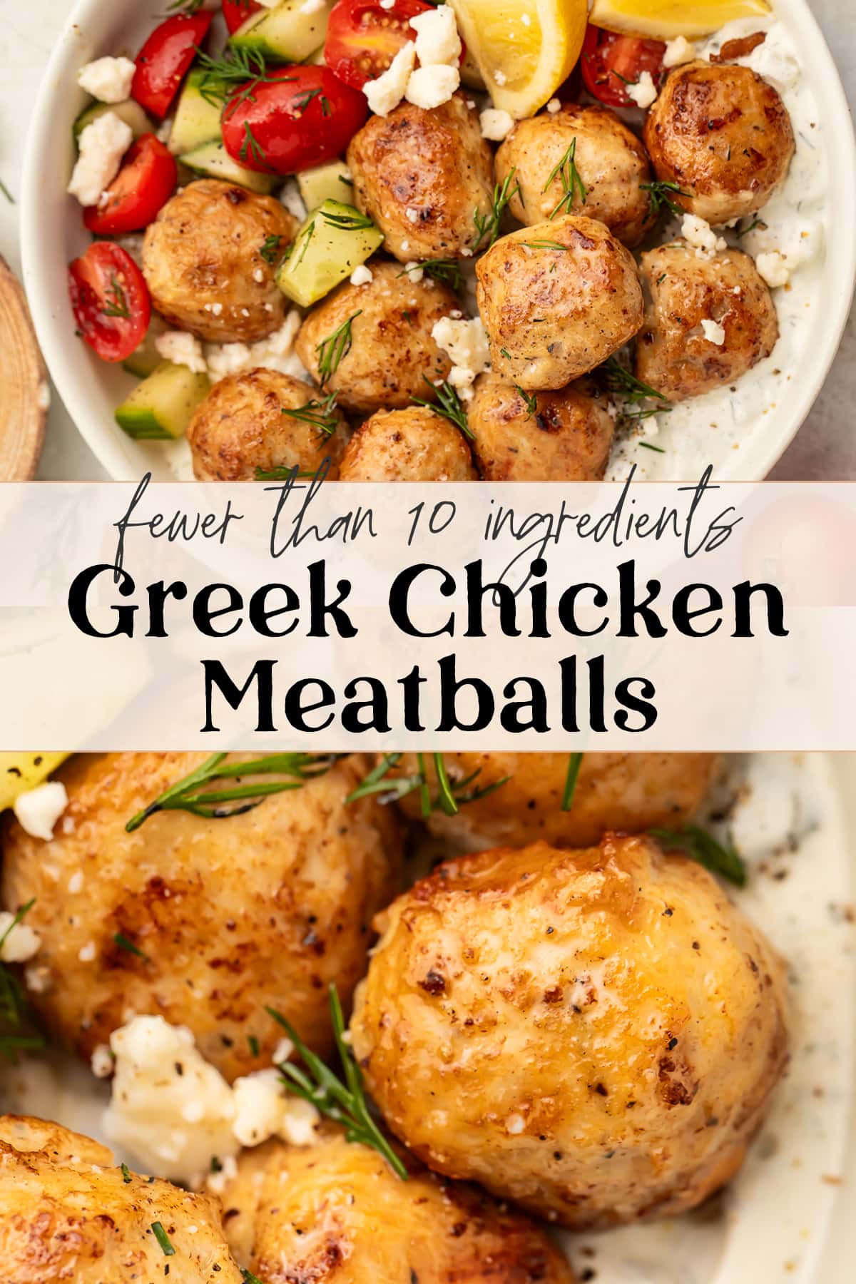 Pin graphic for Greek chicken meatballs.