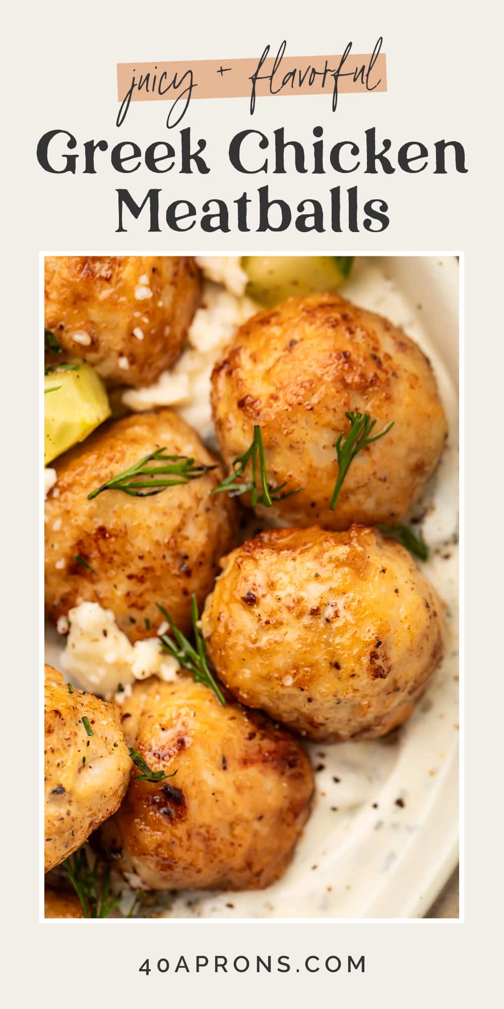 Pin graphic for Greek chicken meatballs.