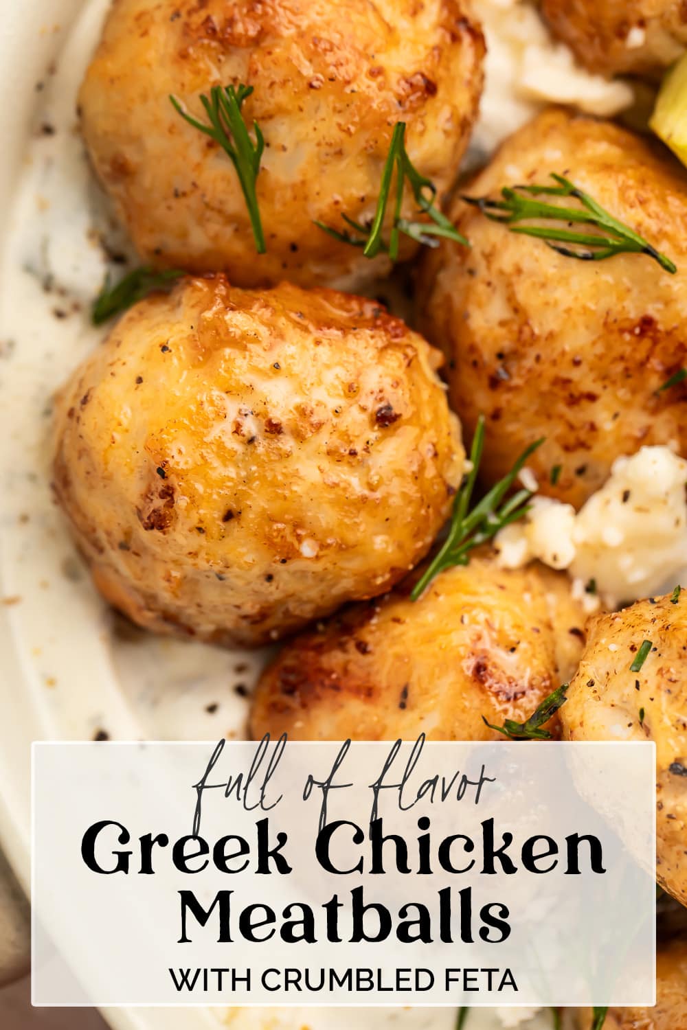 Pin graphic for Greek chicken meatballs.