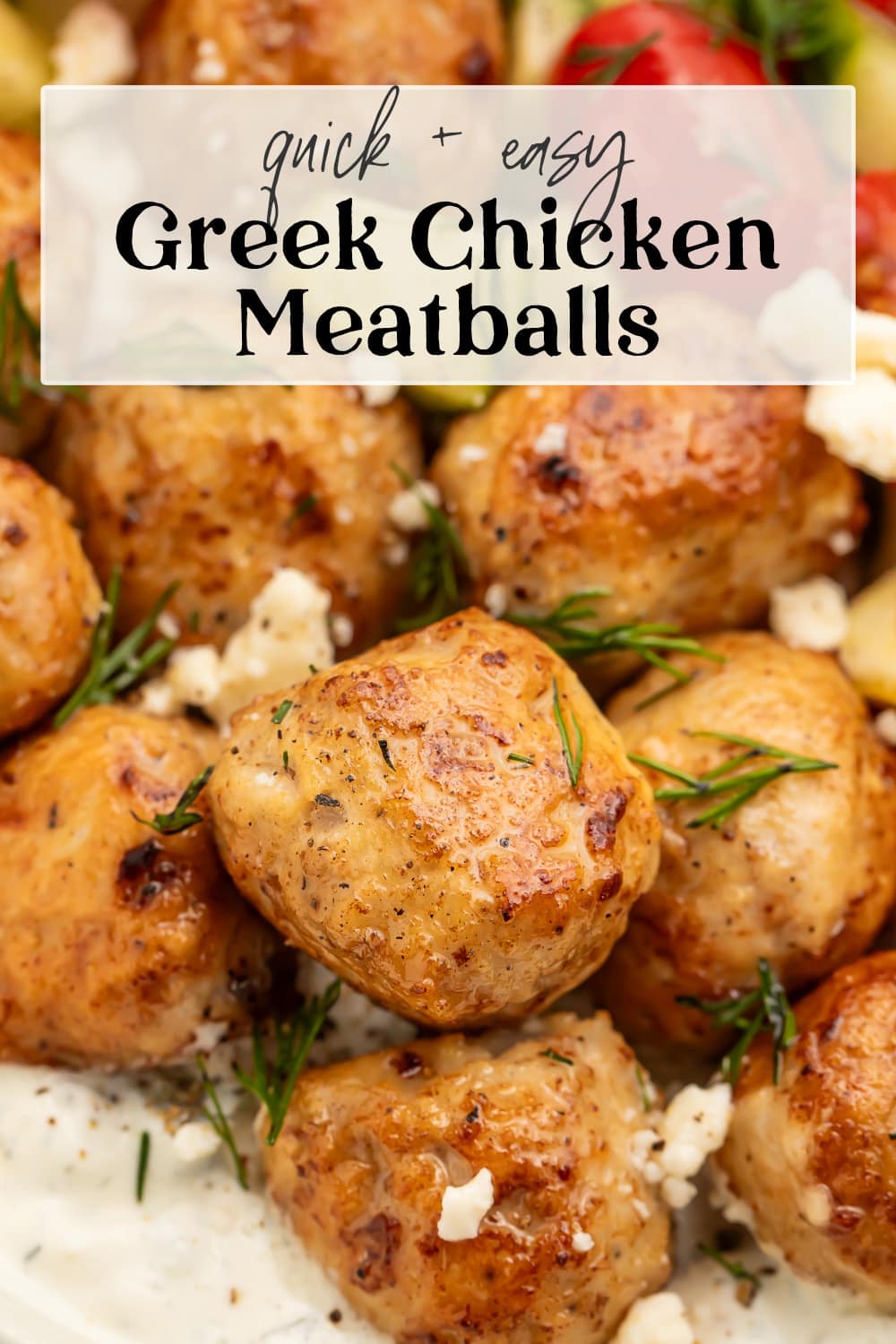 Pin graphic for Greek chicken meatballs.