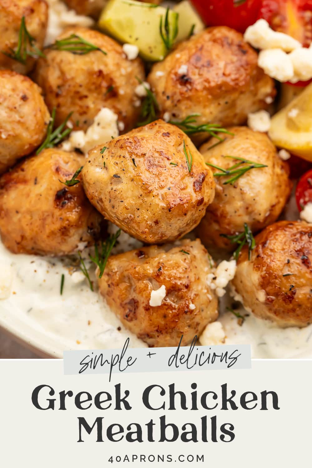 Pin graphic for Greek chicken meatballs.