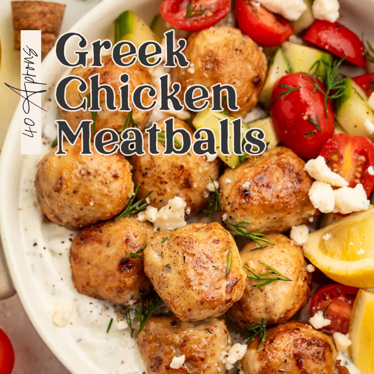 Pin graphic for Greek chicken meatballs.