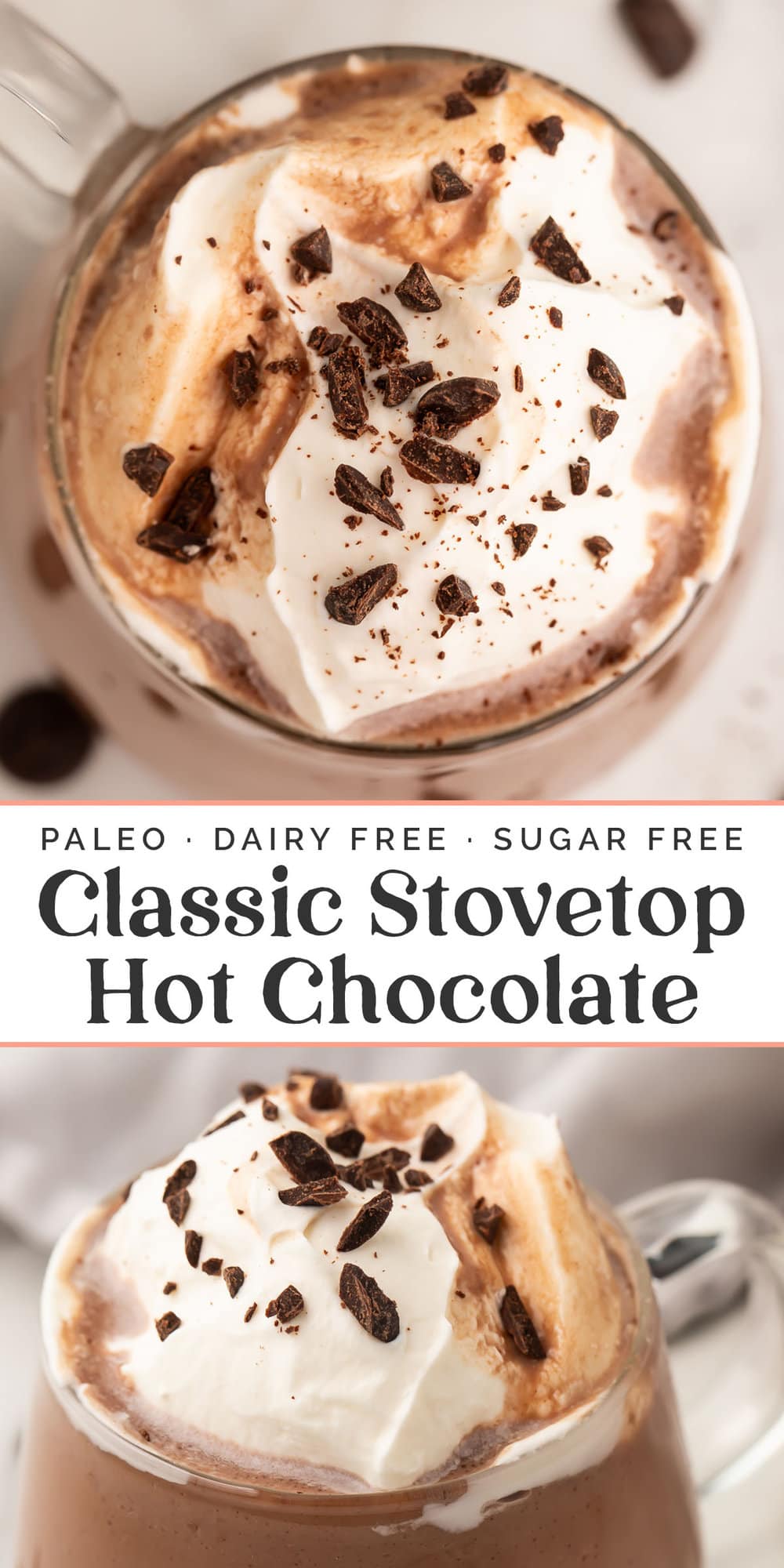 Pin graphic for paleo hot chocolate.