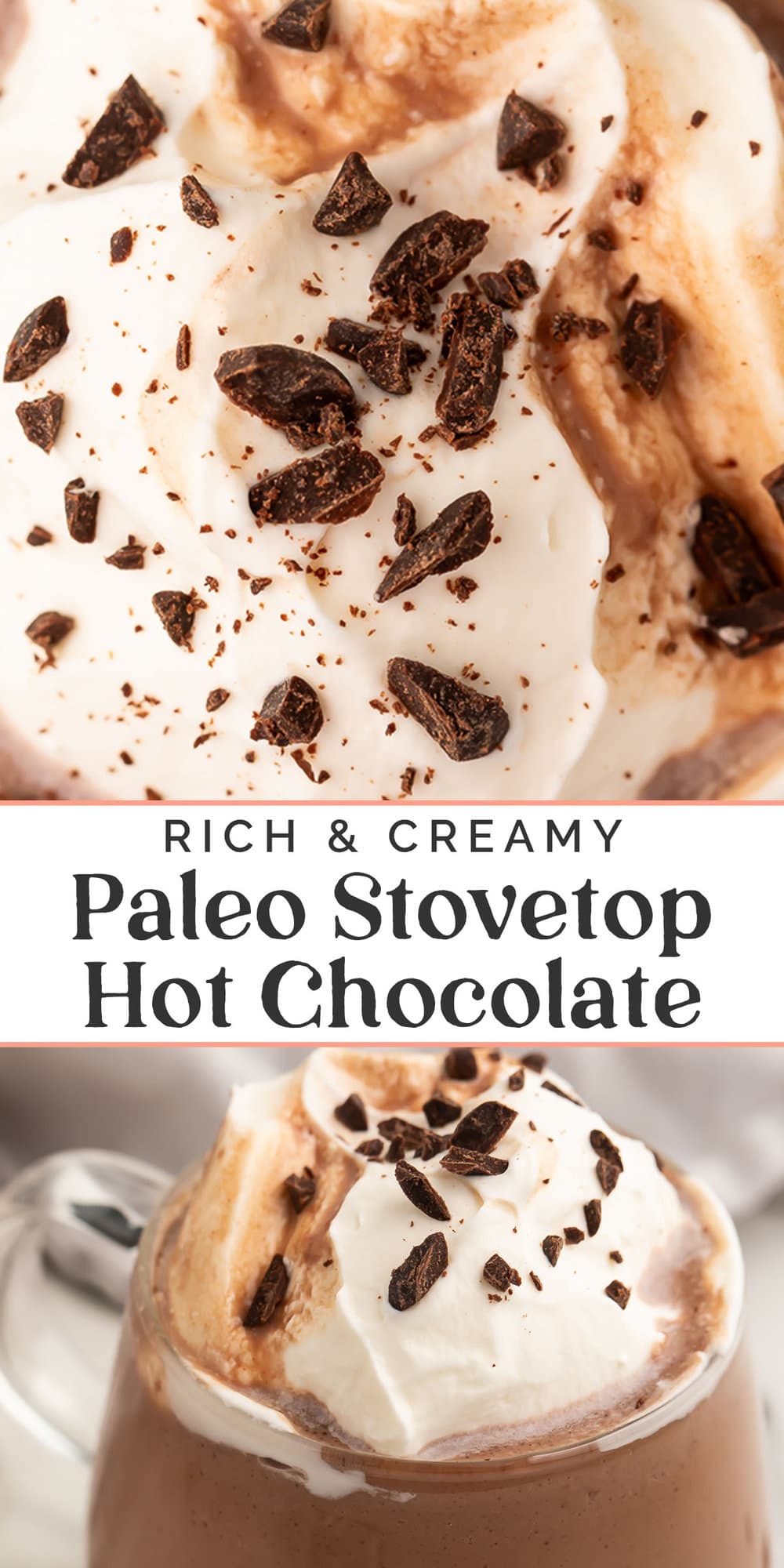 Pin graphic for paleo hot chocolate.