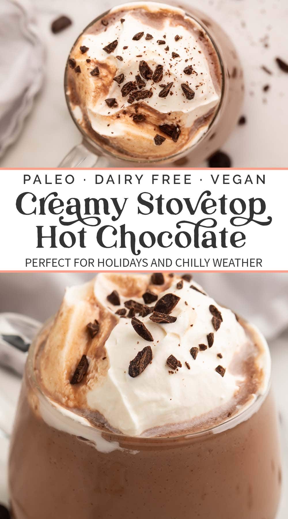 Pin graphic for paleo hot chocolate.