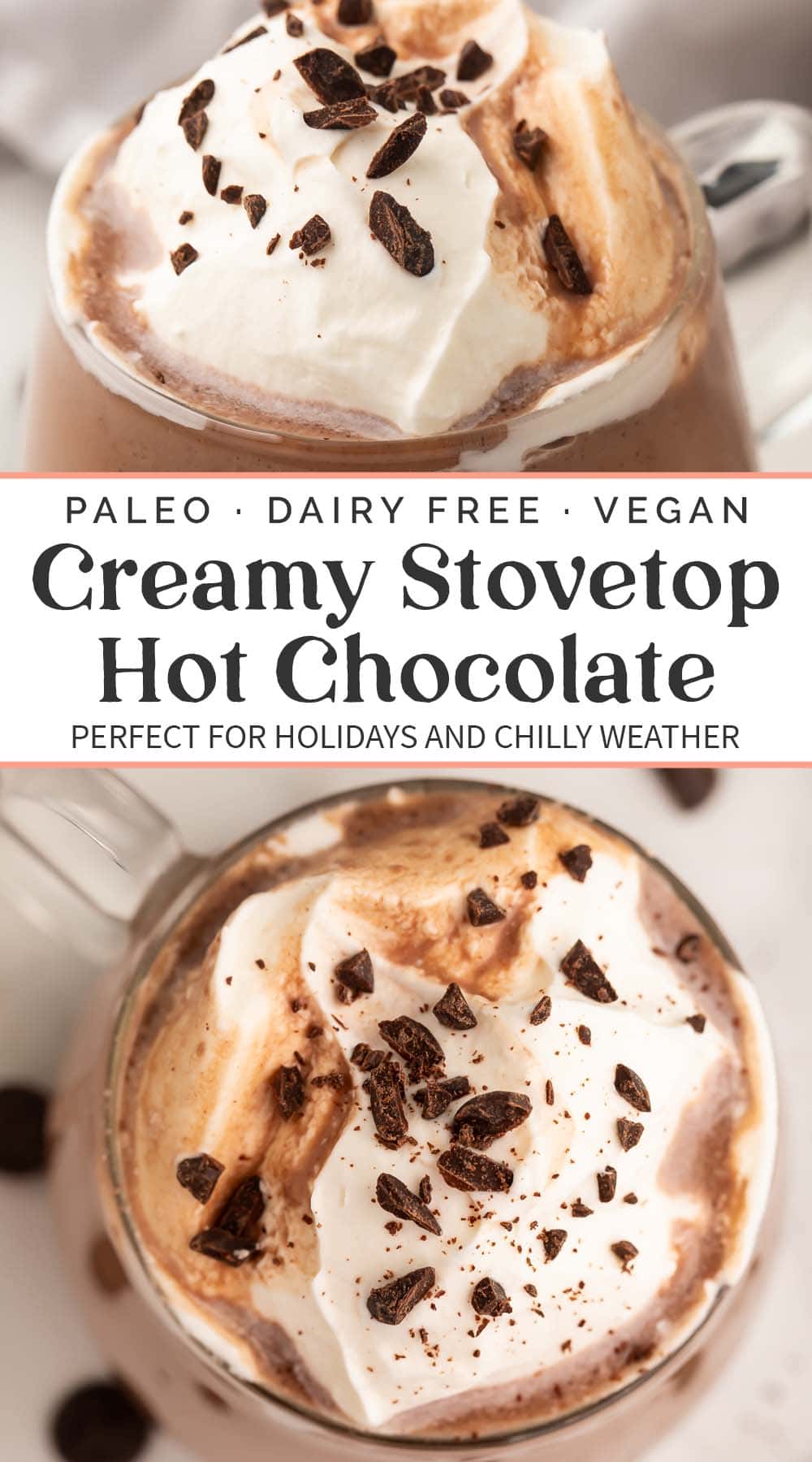 Pin graphic for paleo hot chocolate.