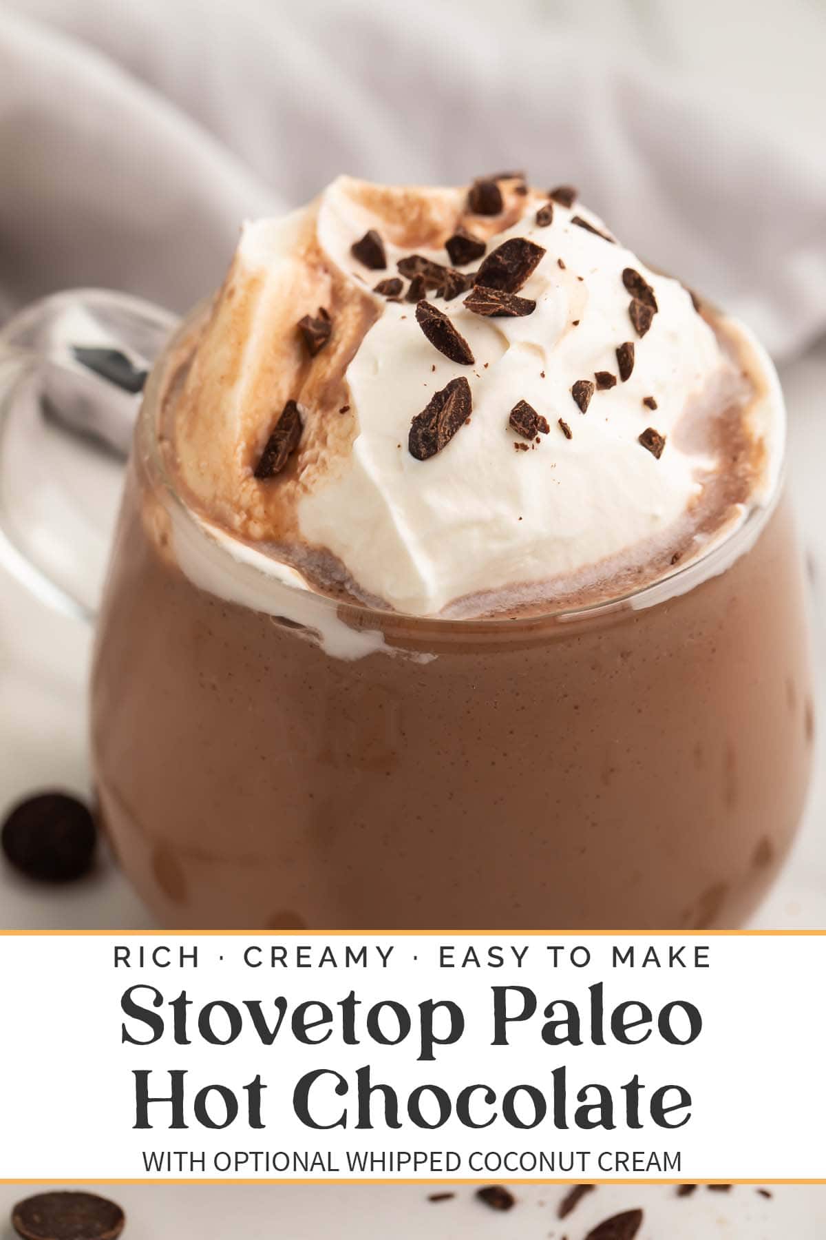 Pin graphic for paleo hot chocolate.