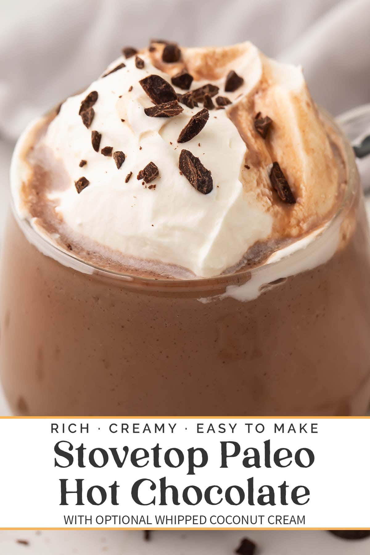 Pin graphic for paleo hot chocolate.