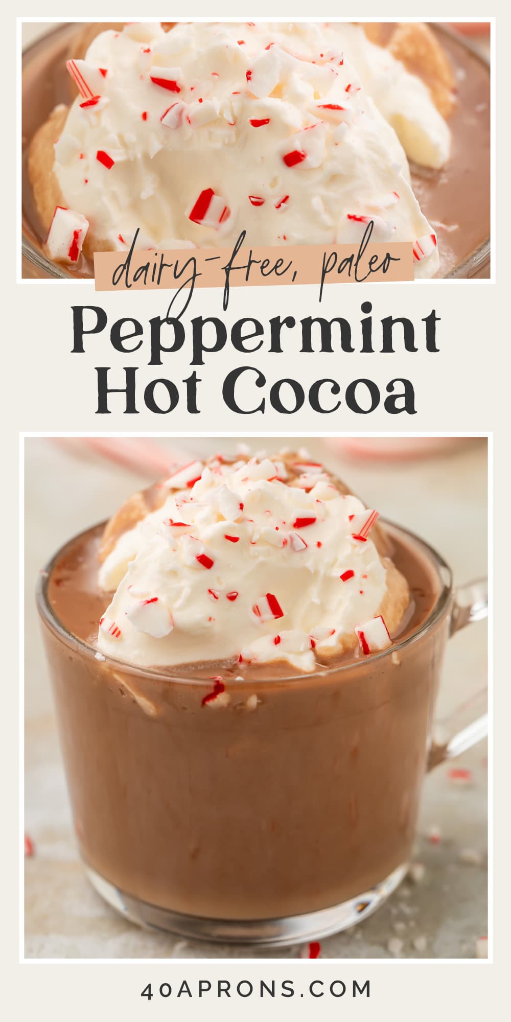 Pin graphic for paleo peppermint hot chocolate.