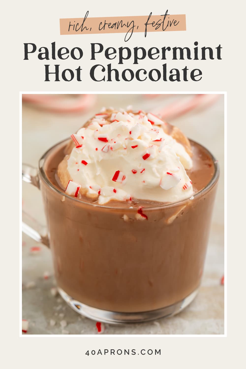 Pin graphic for paleo peppermint hot chocolate.