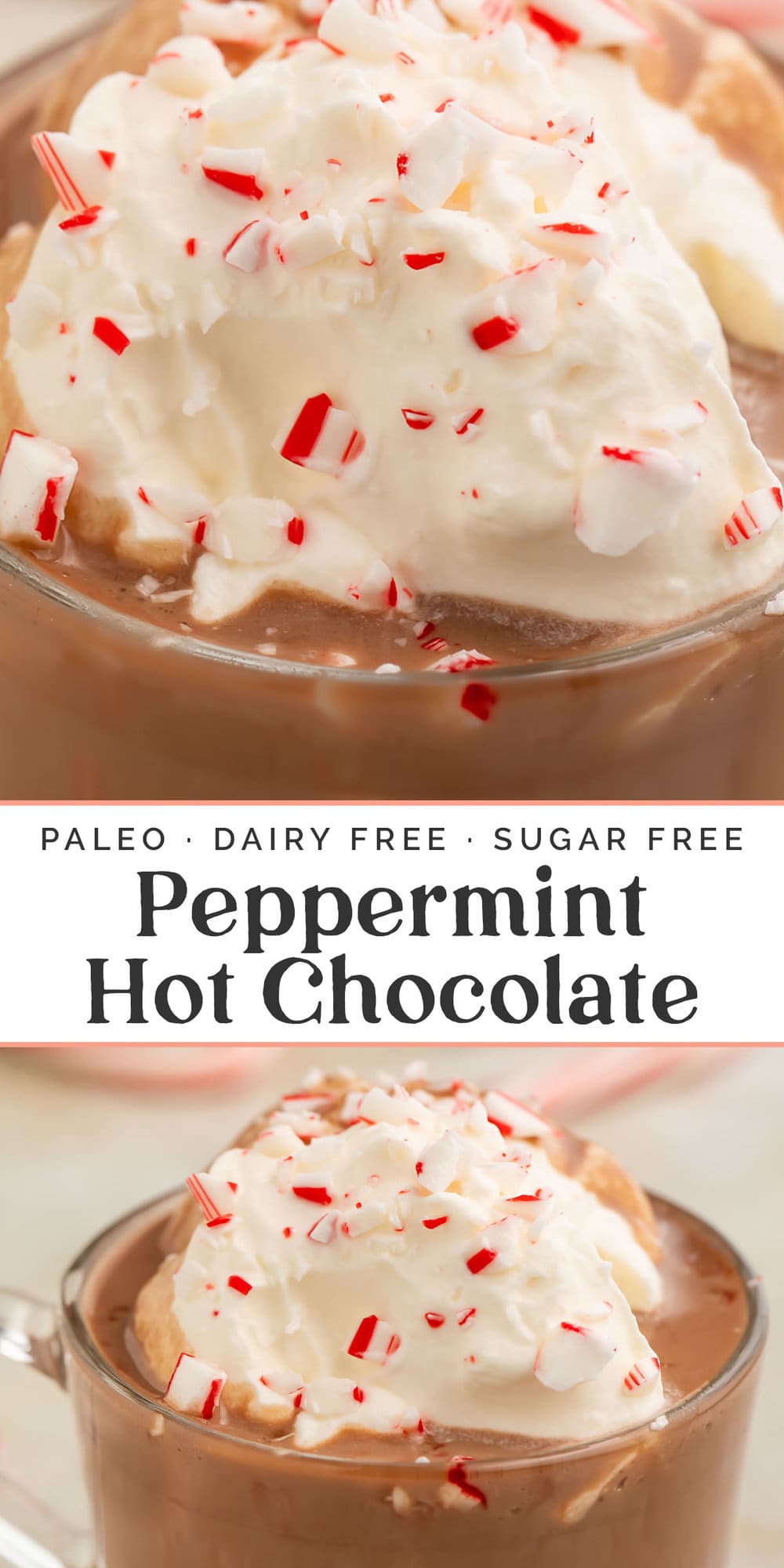 Pin graphic for paleo peppermint hot chocolate.