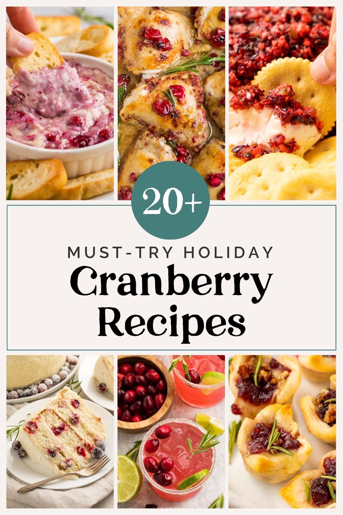 Graphic for 20+ cranberry recipes roundup.